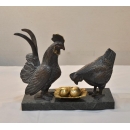 雕塑擺飾 (y15069-1  鬥雞對古銅色(加蛋) 銅雕動物)